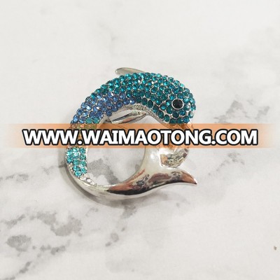 Color Rhinestone Zircon Crystal Dolphin Design Brooch for Women Men