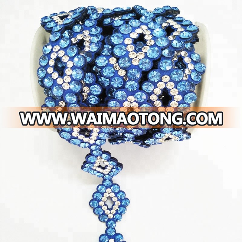 Crystal Fancy  Stone Chain Trimming for Dress, Hot Fix Blue Stone Chain