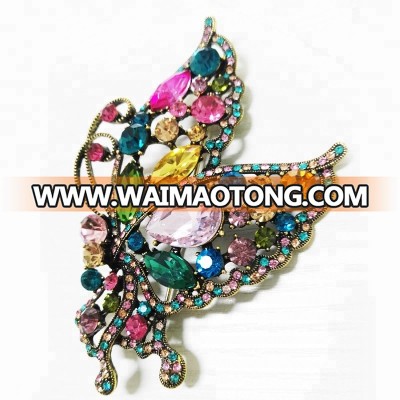 colorful butterfly brooch,new glass crystal brooch pin for garment decoration